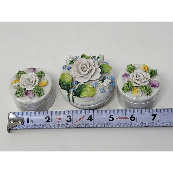 Vintage Germany Small Hand Painted Trinket Boxes Luminescent Translucent Roses - Picture 7 of 11